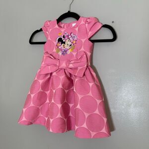 Disney Minnie Mouse Pink Pleated Toddler Polka Dot Dress W/ Bow